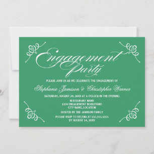 Calligraphy Elegance Green Engagement Party Invitation