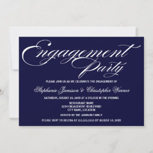 Calligraphy Elegance Navy Blue Engagement Party Invitation
