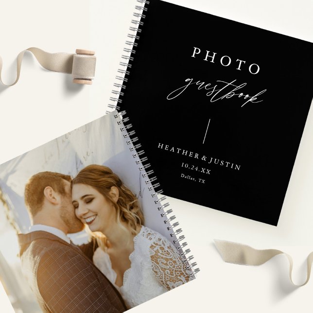Calligraphy Elegant Black Wedding Photo Guestbook Notebook (Creator Uploaded)