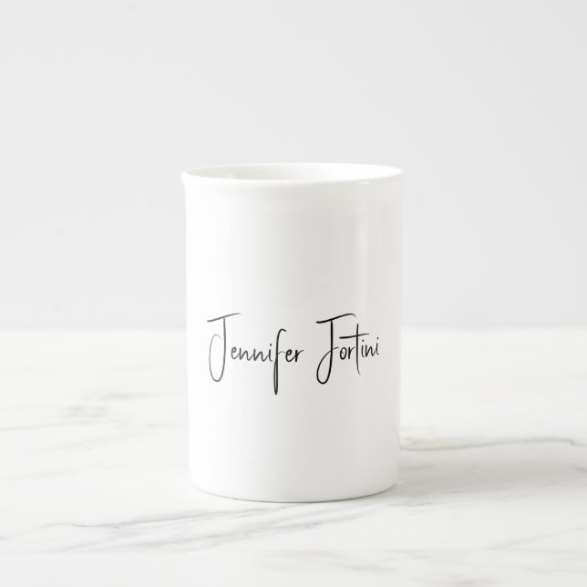 Calligraphy Elegant Black & White Plain Simple Bone China Mug (Front)
