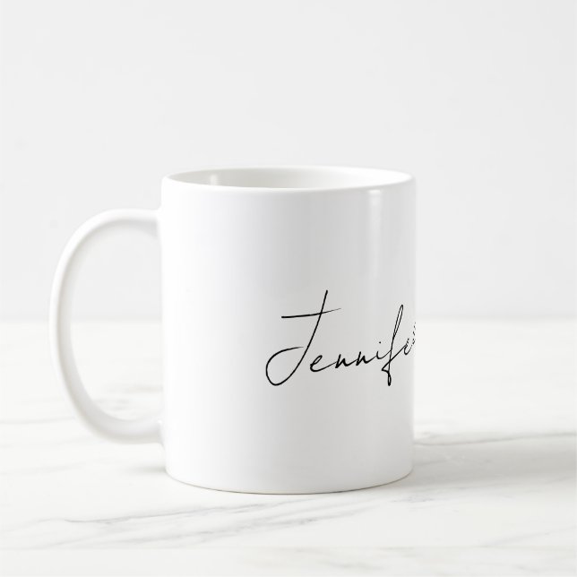 Calligraphy Elegant Black & White Plain Simple Coffee Mug (Left)