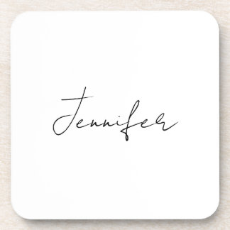 Calligraphy Elegant Black White Plain Simple Name Coaster