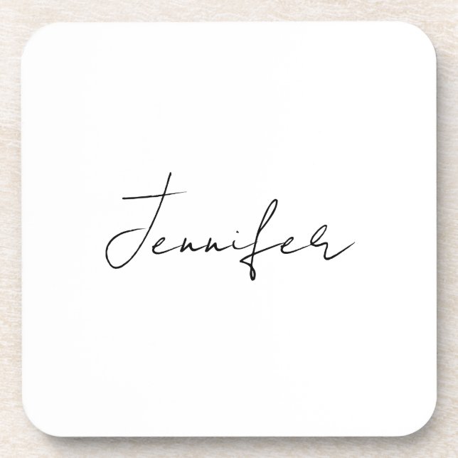 Calligraphy Elegant Black White Plain Simple Name Coaster (Front)