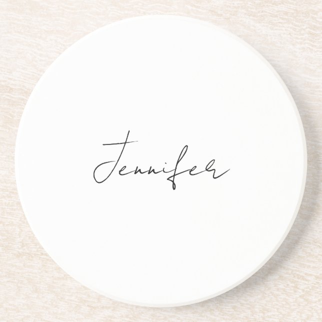 Calligraphy Elegant Black White Plain Simple Name Coaster (Front)