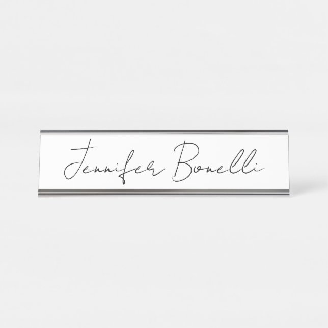 Calligraphy Elegant Black White Plain Simple Name Desk Name Plate (Front)