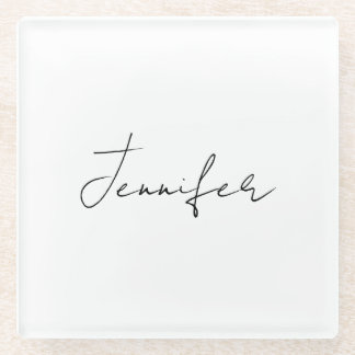 Calligraphy Elegant Black White Plain Simple Name Glass Coaster