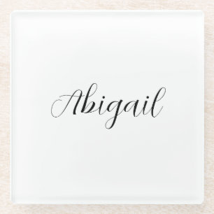 Calligraphy Elegant Black White Plain Simple Name Glass Coaster