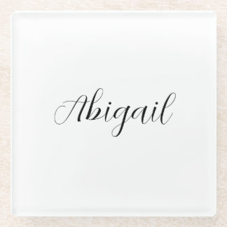 Calligraphy Elegant Black White Plain Simple Name Glass Coaster