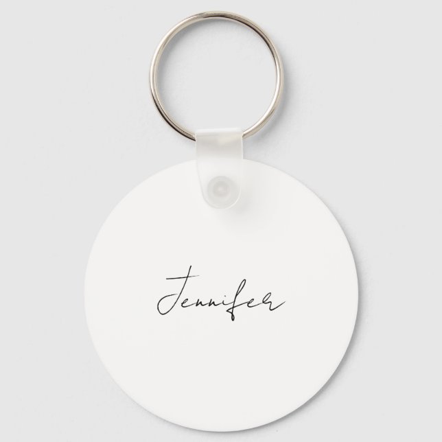 Calligraphy Elegant Black White Plain Simple Name Keychain (Front)