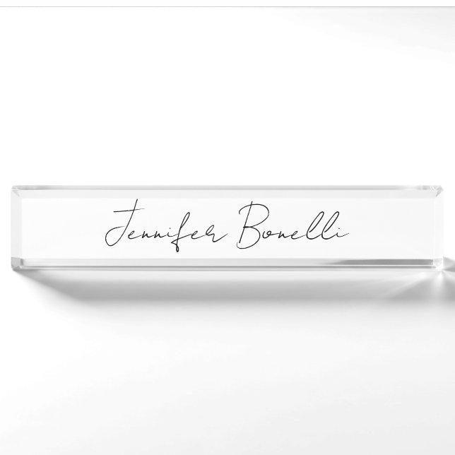Calligraphy Elegant Black White Plain Simple Name Nameplate (Front)
