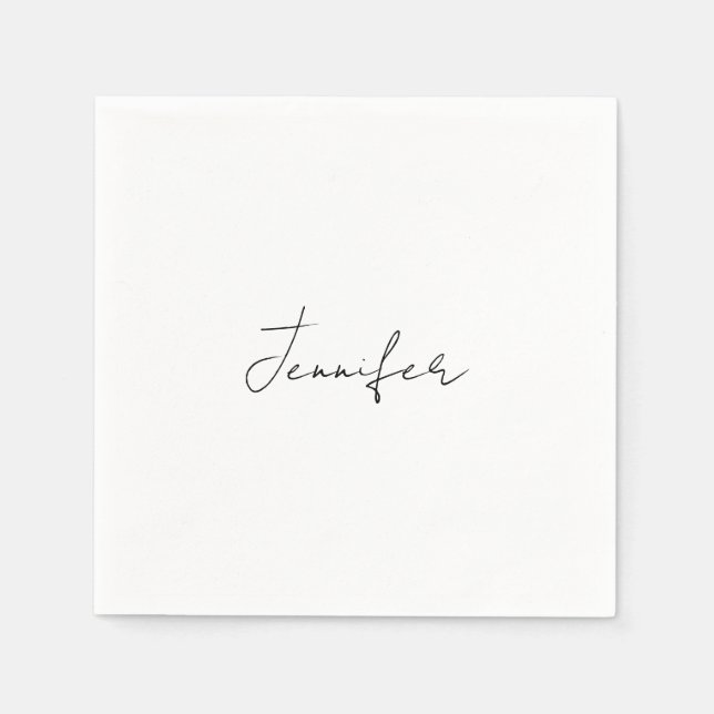 Calligraphy Elegant Black White Plain Simple Name Napkin (Front)