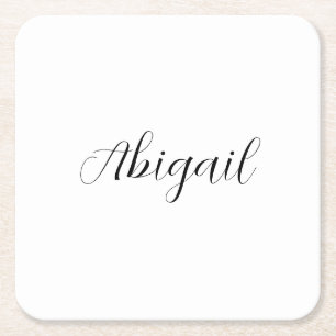 Calligraphy Elegant Black White Plain Simple Name Square Paper Coaster
