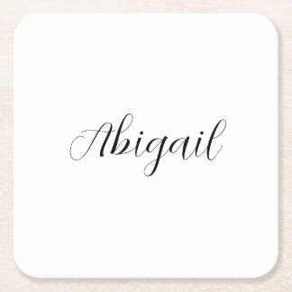 Calligraphy Elegant Black White Plain Simple Name Square Paper Coaster