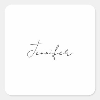 Calligraphy Elegant Black White Plain Simple Name Square Sticker