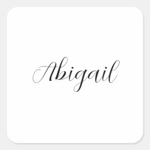 Calligraphy Elegant Black White Plain Simple Name Square Sticker