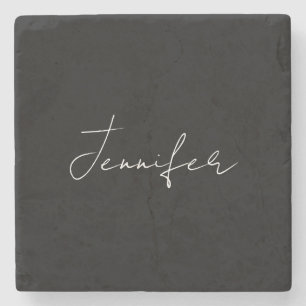 Calligraphy Elegant Black White Plain Simple Name Stone Coaster