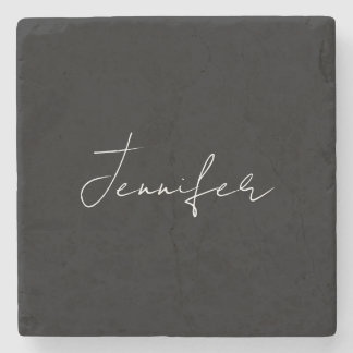 Calligraphy Elegant Black White Plain Simple Name Stone Coaster