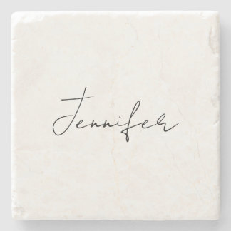 Calligraphy Elegant Black White Plain Simple Name Stone Coaster
