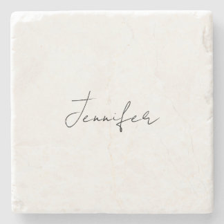 Calligraphy Elegant Black White Plain Simple Name Stone Coaster