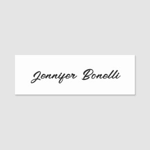 Calligraphy Elegant Black White Plain Simple Name Tag