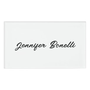 Calligraphy Elegant Black White Plain Simple Name Tag