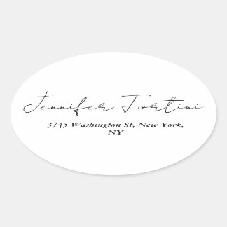 Calligraphy Elegant Black & White Plain Simple Oval Sticker