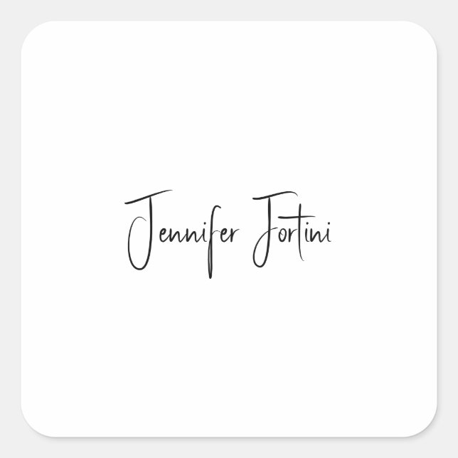 Calligraphy Elegant Black & White Plain Simple Square Sticker (Front)