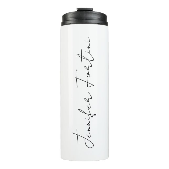 Calligraphy Elegant Black & White Plain Simple Thermal Tumbler (Front)