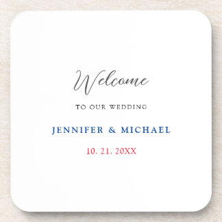 Calligraphy Elegant Black & White Welcome Wedding Coaster