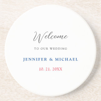Calligraphy Elegant Black & White Welcome Wedding Coaster