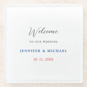 Calligraphy Elegant Black & White Welcome Wedding Glass Coaster