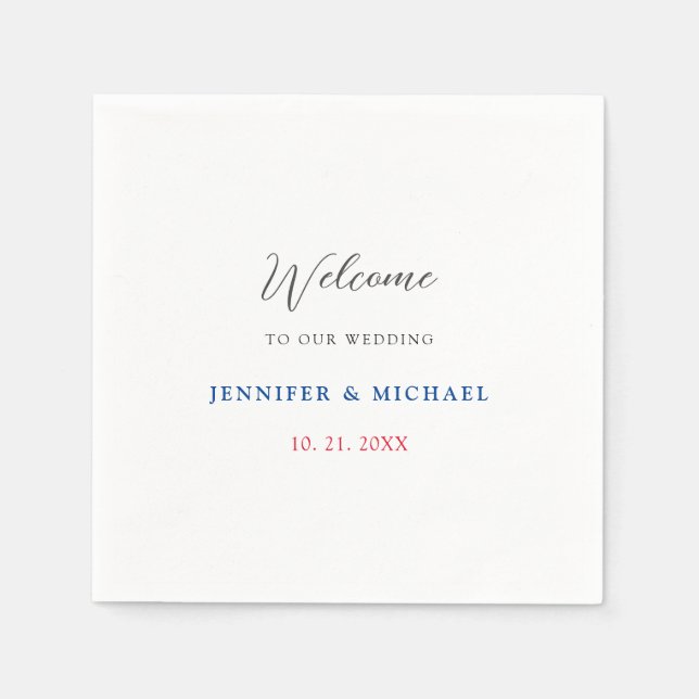 Calligraphy Elegant Black & White Welcome Wedding Napkin (Front)