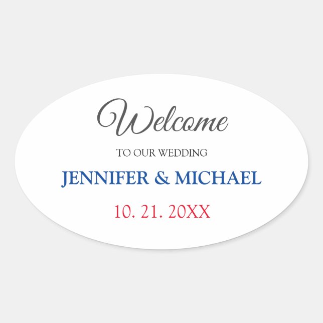 Calligraphy Elegant Black & White Welcome Wedding Oval Sticker (Front)