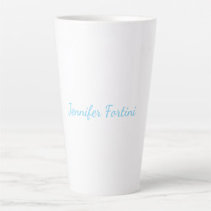 Calligraphy Elegant Blue & White Plain Simple Latte Mug
