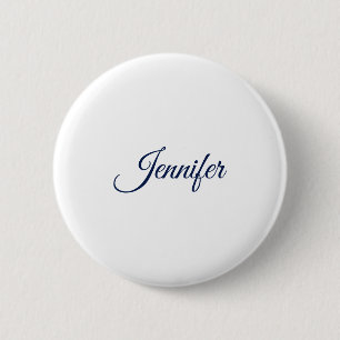 Calligraphy Elegant Blue White Plain Simple Name 2 Inch Round Button