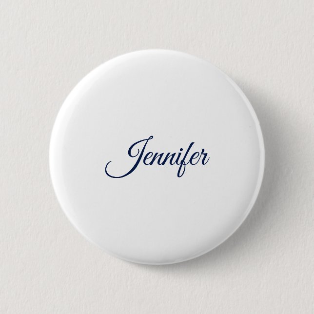 Calligraphy Elegant Blue White Plain Simple Name 2 Inch Round Button (Front)