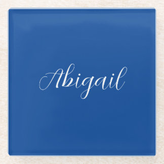 Calligraphy Elegant Blue White Plain Simple Name Glass Coaster