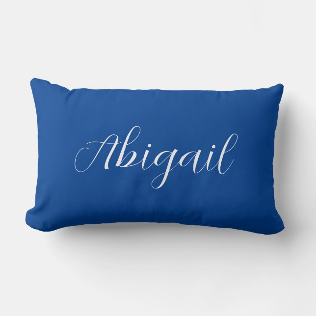 Calligraphy Elegant Blue White Plain Simple Name Lumbar Pillow (Front)