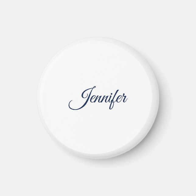 Calligraphy Elegant Blue White Plain Simple Name Magnet (Front)