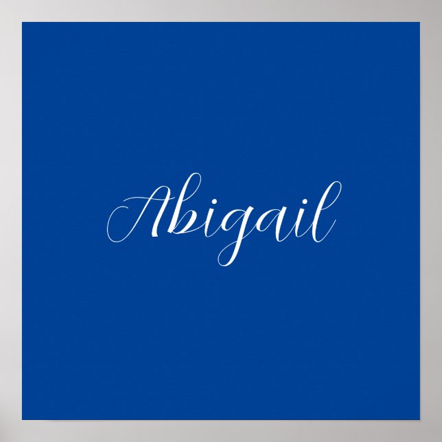 Calligraphy Elegant Blue White Plain Simple Name Poster (Front)