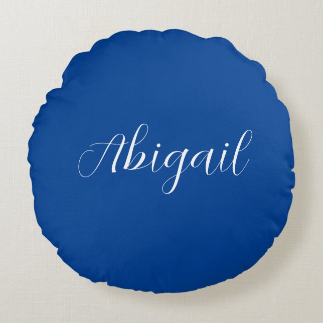 Calligraphy Elegant Blue White Plain Simple Name Round Pillow (Front)