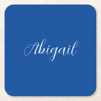 Calligraphy Elegant Blue White Plain Simple Name Square Paper Coaster