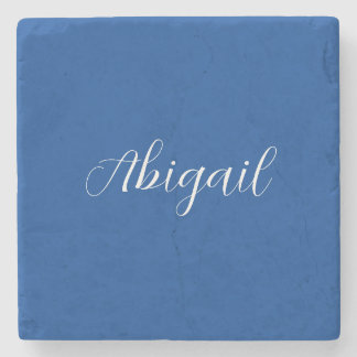 Calligraphy Elegant Blue White Plain Simple Name Stone Coaster