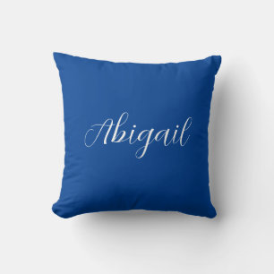 Calligraphy Elegant Blue White Plain Simple Name Throw Pillow