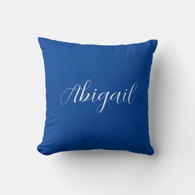 Calligraphy Elegant Blue White Plain Simple Name Throw Pillow (Front)