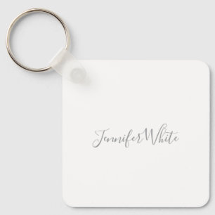 Calligraphy Elegant Bold Retro Gray White Name Keychain