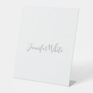 Calligraphy Elegant Bold Retro Gray White Name Pedestal Sign