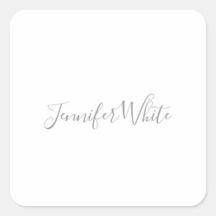 Calligraphy Elegant Bold Retro Gray White Name Square Sticker