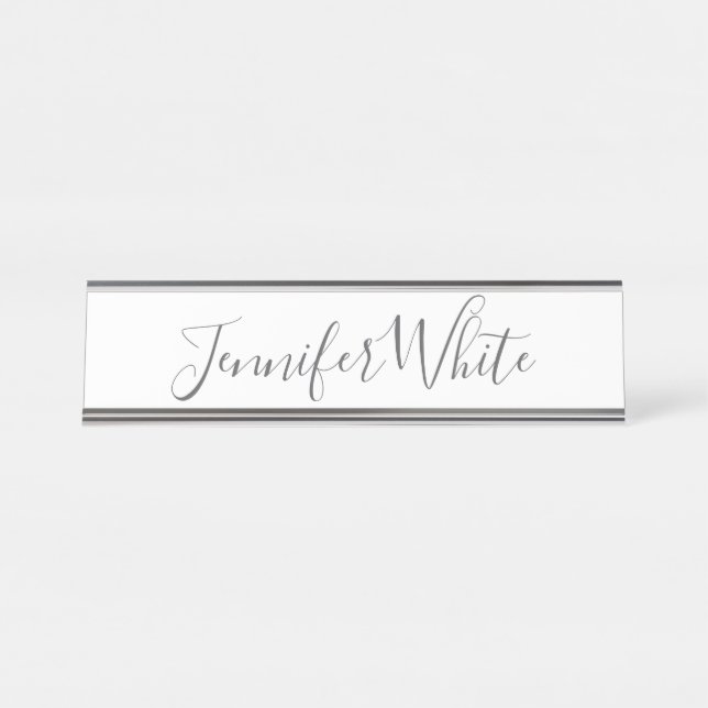 Calligraphy Elegant Bold Retro Grey White Name Desk Name Plate (Front)