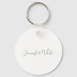 Calligraphy Elegant Bold Retro Grey White Name Keychain